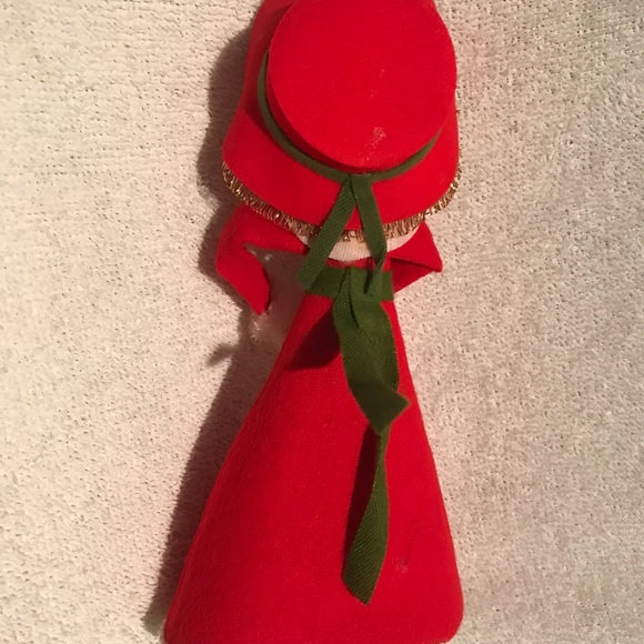 Vintage Rene D Lyon Christmas Caroler Tree Topper Red Felt - Picture 5 of 7